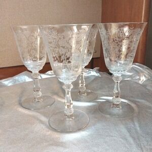 Heisey Rosalie 7" Water Goblets Clear Glass Set/4 Hand Blown, Stem (3408) READ